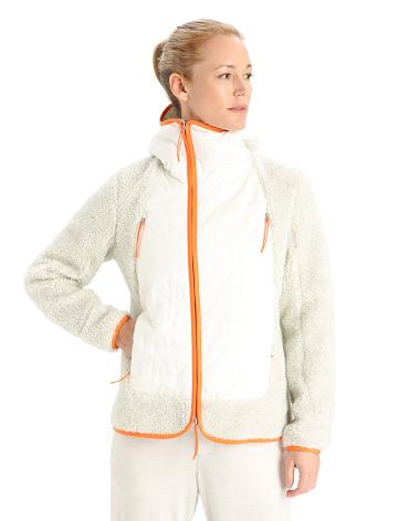 Ecru Heather / Snow Women's Icebreaker RealFleece™ Merino High Pile Long Sleeve Zip Hoodie | USA 1661LISH